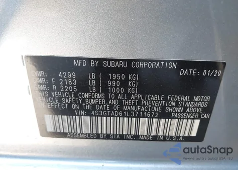 2020 Subaru Impreza Premium 5-Door z USA, uszkodzony, nr VIN 4S3GTAD61L3711672